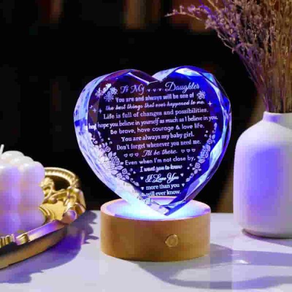 Best Daughter Gifts: Heart Crystal With Light Base - Image 6