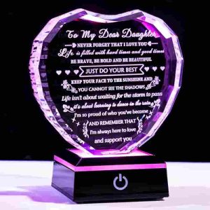 Best Daughter Gift: Heart Crystal With Light Base