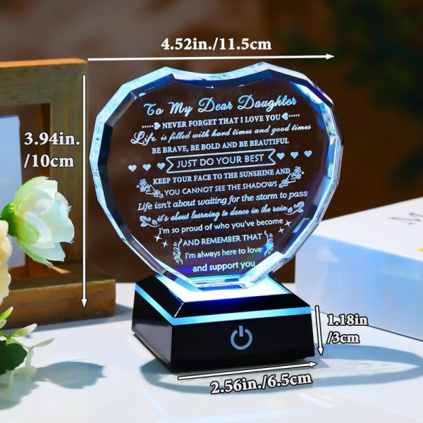 Best Daughter Gift: Heart Crystal With Light Base - Image 2