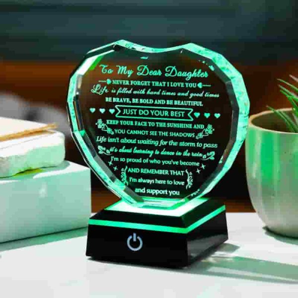 Best Daughter Gift: Heart Crystal With Light Base - Image 3