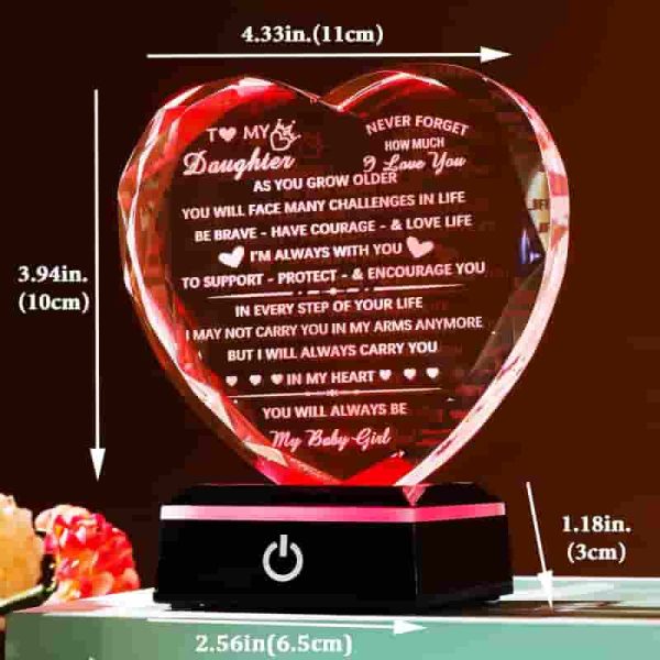 Best Daughter Gifts - Heart Crystal Keepsake With Light - Image 2