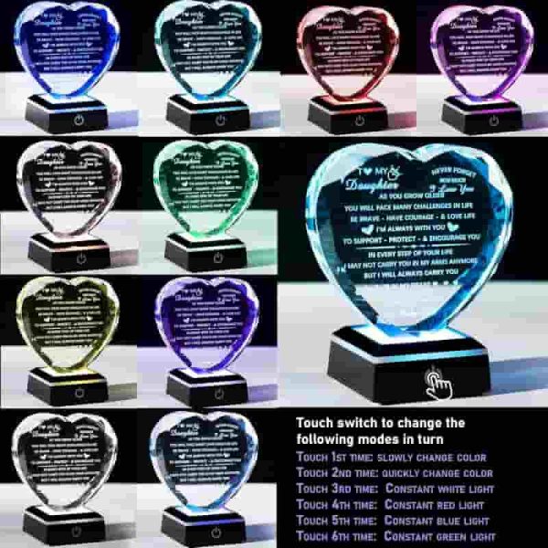 Best Daughter Gifts - Heart Crystal Keepsake With Light - Image 3