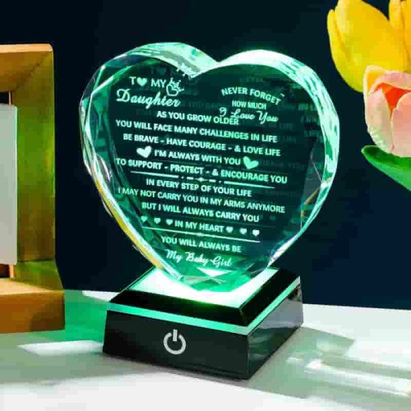 Best Daughter Gifts - Heart Crystal Keepsake With Light - Image 4