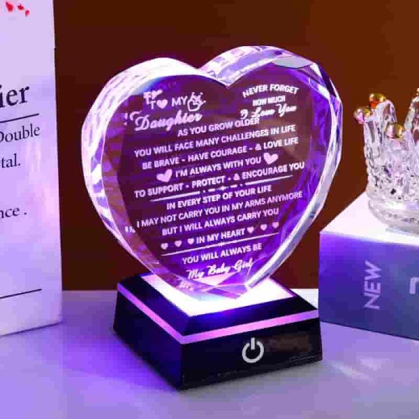 Best Daughter Gifts - Heart Crystal Keepsake With Light - Image 5
