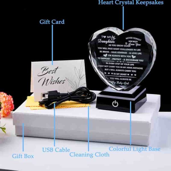 Best Daughter Gifts - Heart Crystal Keepsake With Light - Image 6