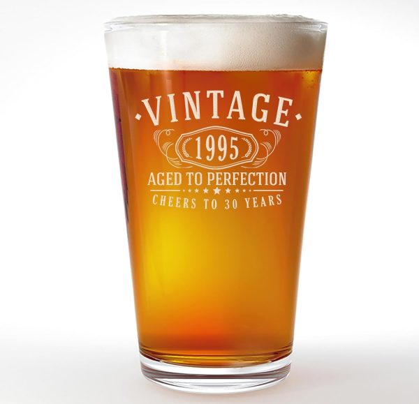Vintage 1995 Etched Beer Glass - Best 30th Birthday Gift
