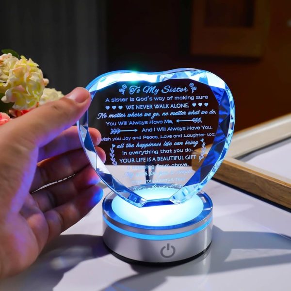 Best Sister Birthday Crystal Keepsake With Led Base - Image 3