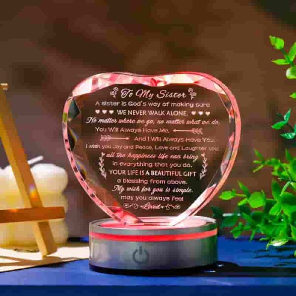 Best Sister Birthday Crystal Keepsake With Led Base - Image 5