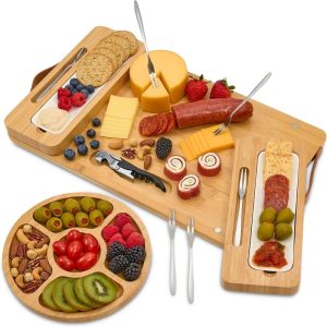 Best Bamboo Charcuterie Board Gift Set With Cutlery & Trays