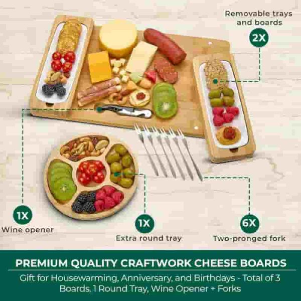 Best Bamboo Charcuterie Board Gift Set With Cutlery & Trays - Image 6