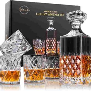 Best Whiskey Decanter Set - Crystal Bourbon Decanter With 4 Glasses