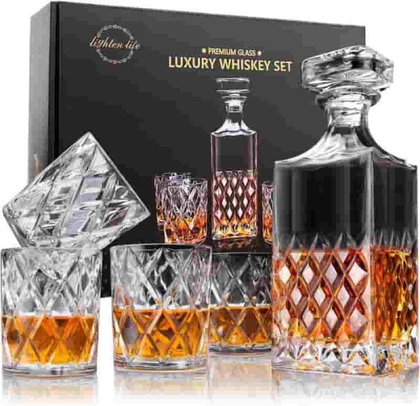 Best Whiskey Decanter Set - Crystal Bourbon Decanter With 4 Glasses