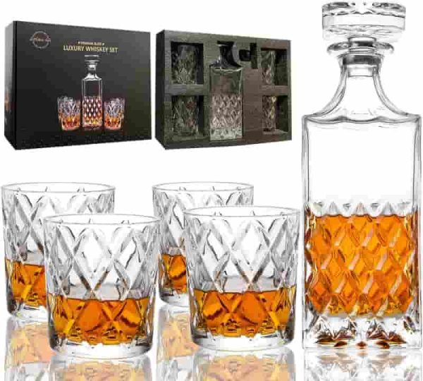 Best Whiskey Decanter Set - Crystal Bourbon Decanter With 4 Glasses - Image 3