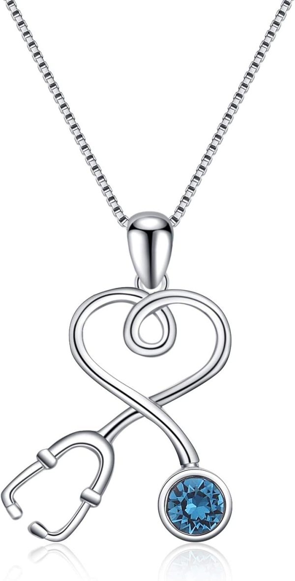 Aoboco Stethoscope Necklace, Birthstone Medical Jewelry - Graduation Gift