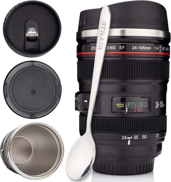 Camera Lens Coffee Mug Bundle Stainless Steel