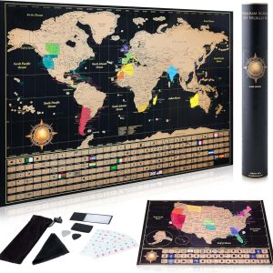 Scratch Off World Map - Travel Gift With Accessories