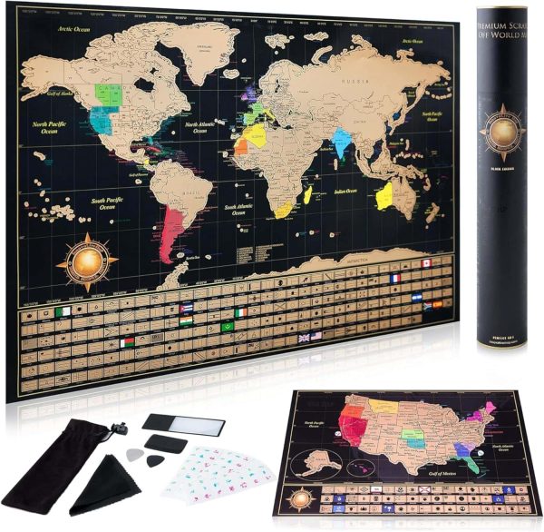 Scratch Off World Map - Travel Gift With Accessories