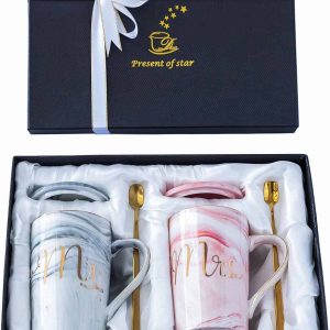 Jumway Mr Mrs Wedding Mugs Marble Pink 14oz