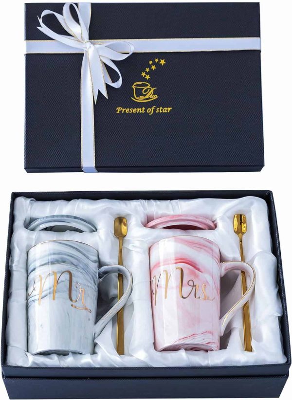 Jumway Mr Mrs Wedding Mugs Marble Pink 14oz