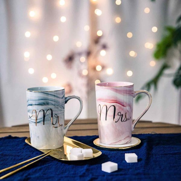 Jumway Mr Mrs Wedding Mugs Marble Pink 14oz - Image 2