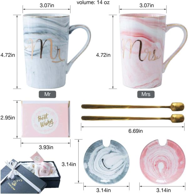 Jumway Mr Mrs Wedding Mugs Marble Pink 14oz - Image 3