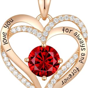 S925 Silver Heart Necklace Birthstone Anniversary Gift