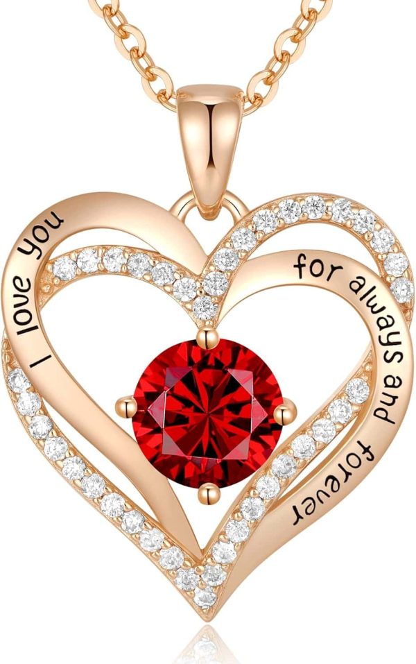 S925 Silver Heart Necklace Birthstone Anniversary Gift