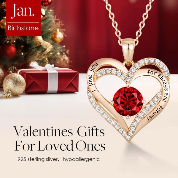 S925 Silver Heart Necklace Birthstone Anniversary Gift - Image 3