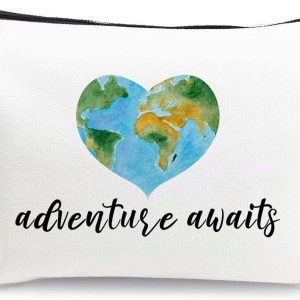 Nature Linen World Map Travel Makeup Bag