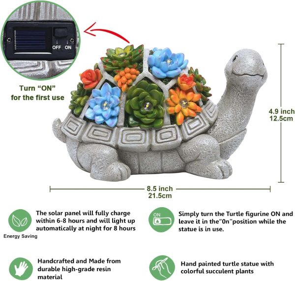 Nacome Solar Turtle Led Succulent Garden Statue Decor - Image 2