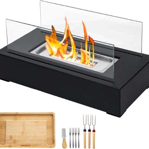 Tabletop Mini Fireplace Smores Kit Indoor Outdoor Decor