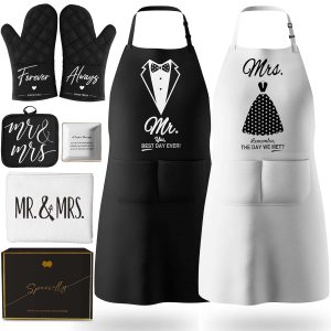 Couple Aprons Anniversary Bridal Wedding Gift Set