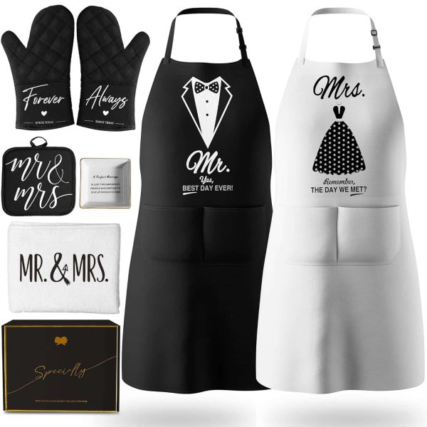 Couple Aprons Anniversary Bridal Wedding Gift Set