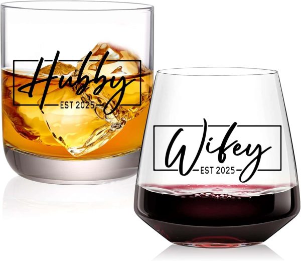 Wedding Glasses Est 2025 Bridal Couple Gift Set