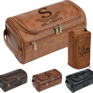 Eaq Men's Custom Leather Toiletry Bag Engraved Gift