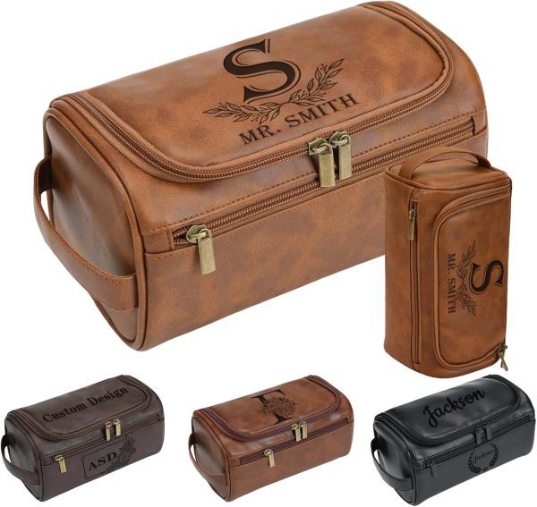 Eaq Men's Custom Leather Toiletry Bag Engraved Gift