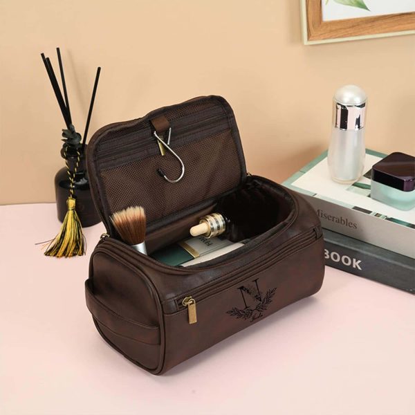 Eaq Men's Custom Leather Toiletry Bag Engraved Gift - Image 2
