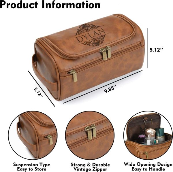 Eaq Men's Custom Leather Toiletry Bag Engraved Gift - Image 3