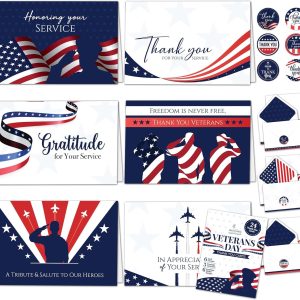Patriotic Veterans Day Cards Set - 24 Pack, 6 Designs