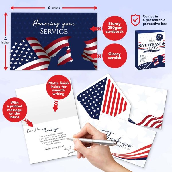 Patriotic Veterans Day Cards Set - 24 Pack, 6 Designs - Image 3