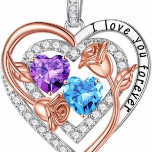 Iefil Birthstone Silver Heart Necklace Gifts Women
