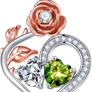 Iefil Rose Heart 925 Silver Double Birthstone Necklace