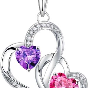 Iefil Sterling Silver Birthstone Heart Necklace Gift