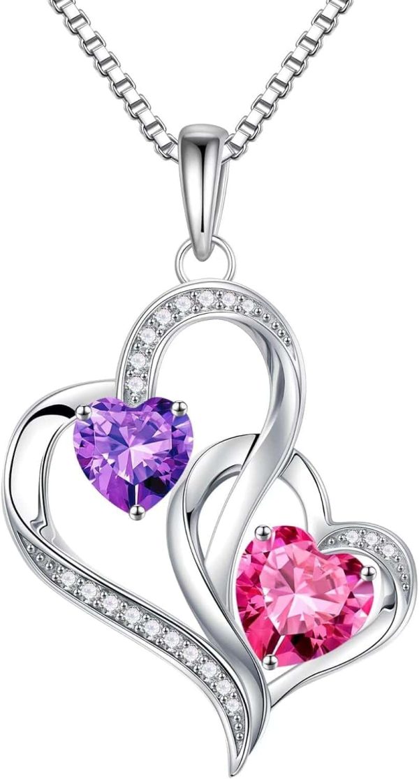 Iefil Sterling Silver Birthstone Heart Necklace Gift