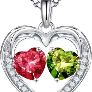 Iefil Sterling Silver Birthstone Heart Necklace Gifts