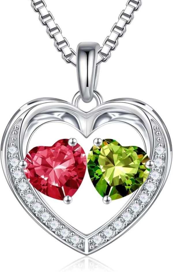 Iefil Sterling Silver Birthstone Heart Necklace Gifts