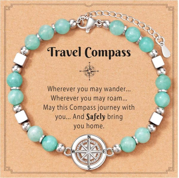 Amazonite Compass Bracelet Women Travel Gift