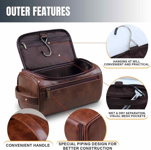 Custom Leather Dopp Kit - Monogrammed Men's Toiletry Bag - Image 2