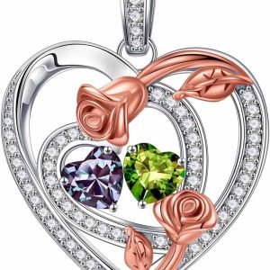 Iefil Sterling Silver Heart Birthstone Necklace Gift