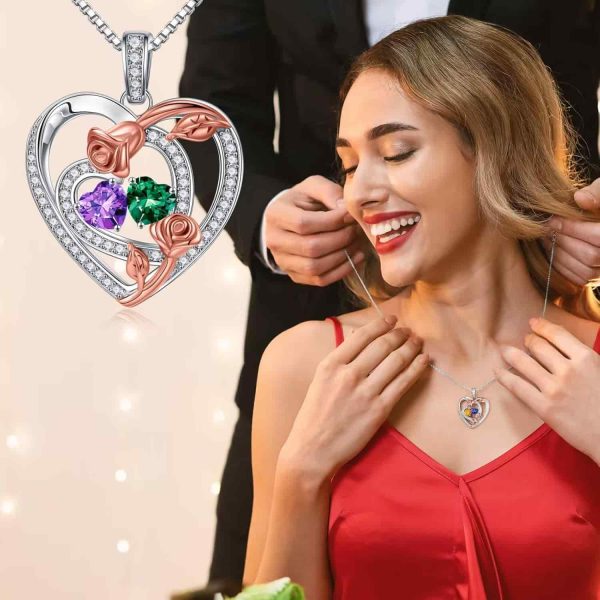 Iefil Sterling Silver Heart Birthstone Necklace Gift - Image 3
